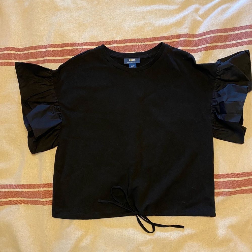 Anthropologie Black Ruffle Sleeve Blouse